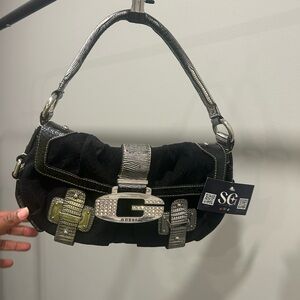 Guess Black and Silver Embellished Shoulder Bag
